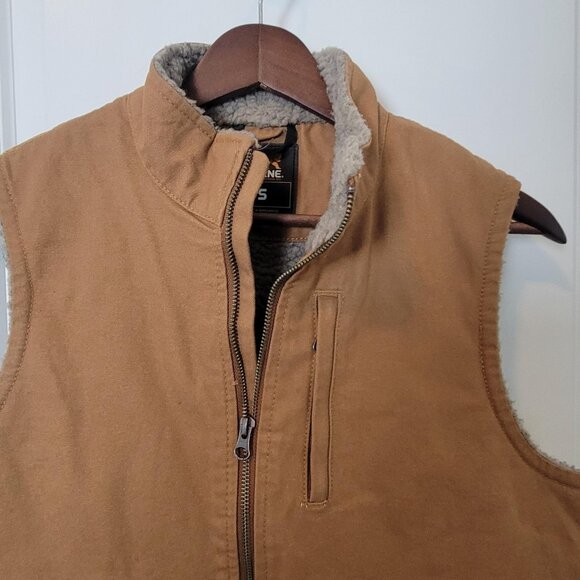 Berne Vest Womens S Tan Brown Fleece Lined Zip Pockets Work Wear Canvas - Picture 2 of 9